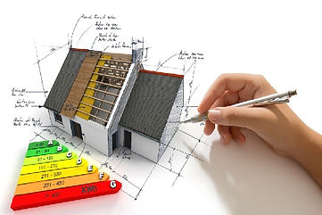Dessinateur travaillant sur un plan architectural, avec instruments de dessin et une maquette à proximité