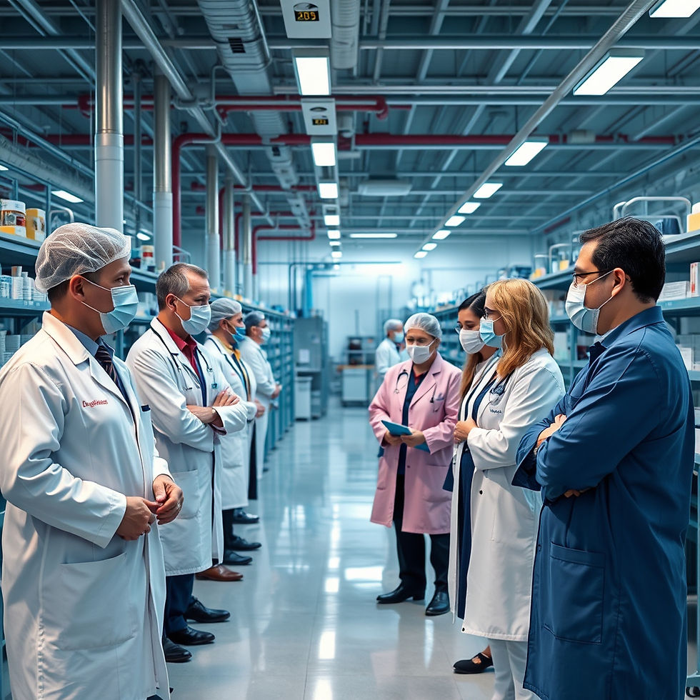 image with pharsist- manufacturals- dealers and goverment regulators standing togather .j