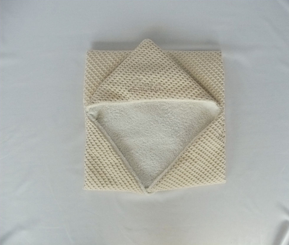 Beige badcape met naam van wafelstof met bamboe badstof