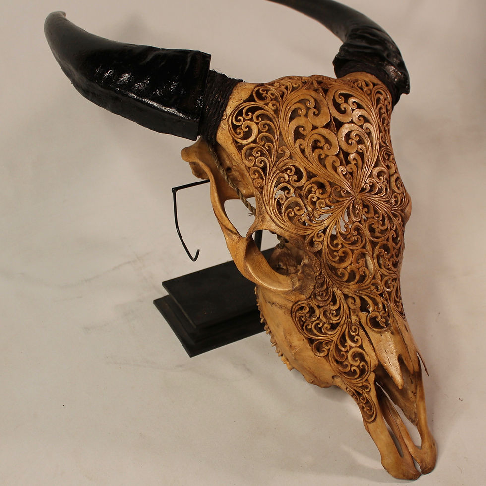 Thumbnail: Cow Skull Carving - Vines. sepia tint