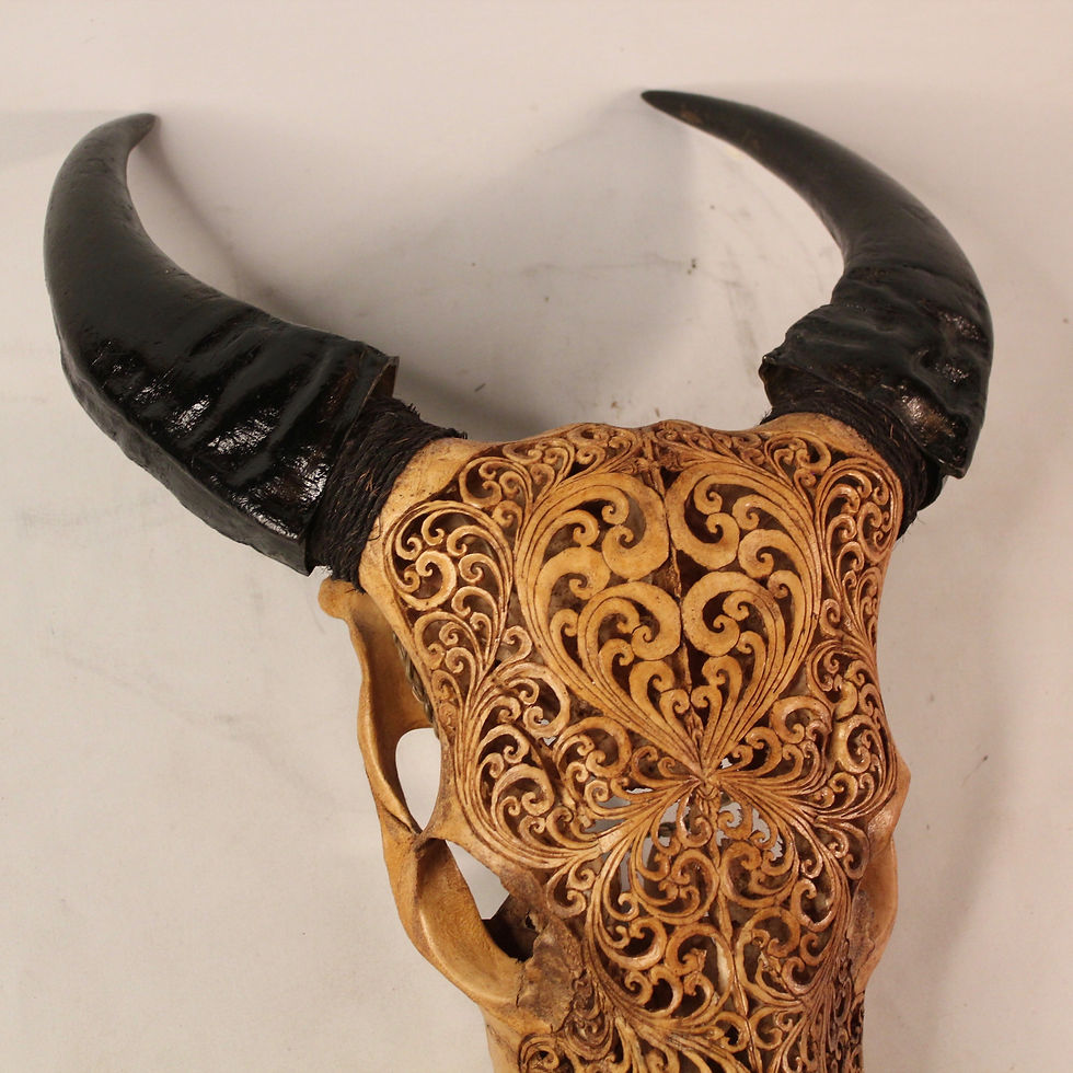 Thumbnail: Cow Skull Carving - Vines. sepia tint