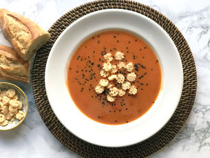 Tomato and Basil Soup with Parmesan Cheese Crisps