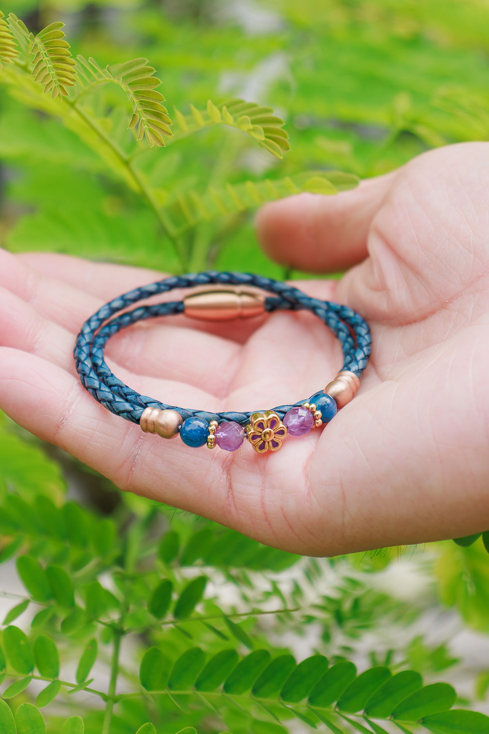 Thumbnail: Wisteria in 3mm Antique Blue Leather