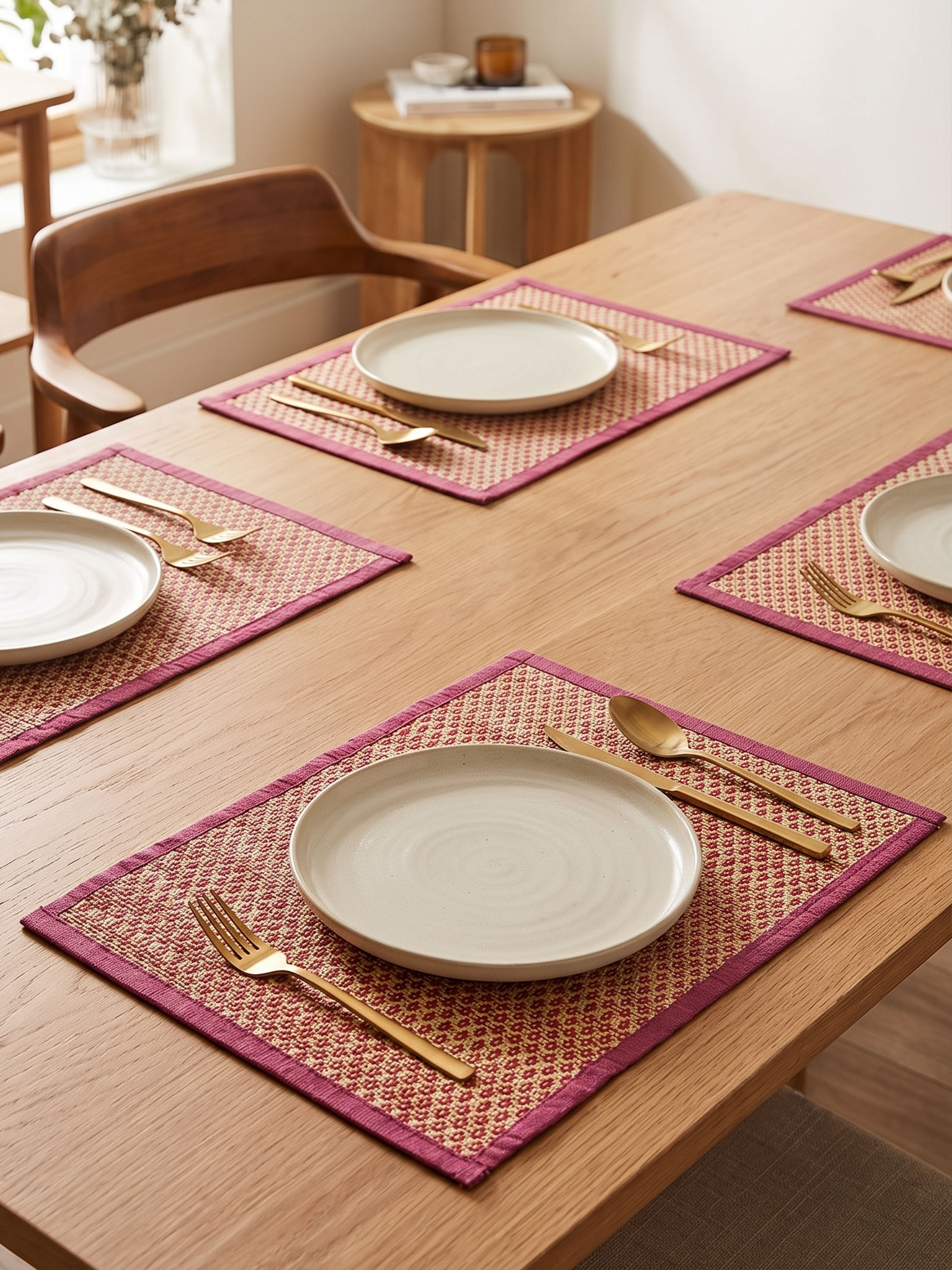 Handwoven Table Runner and Placemats Set (7 Pcs) — Natural Madurkathi