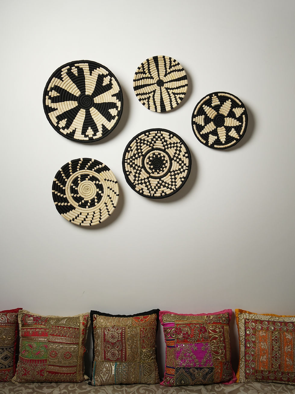 Thumbnail: Sabai Grass Wall Decor Plates — Monochrome Black & White Set