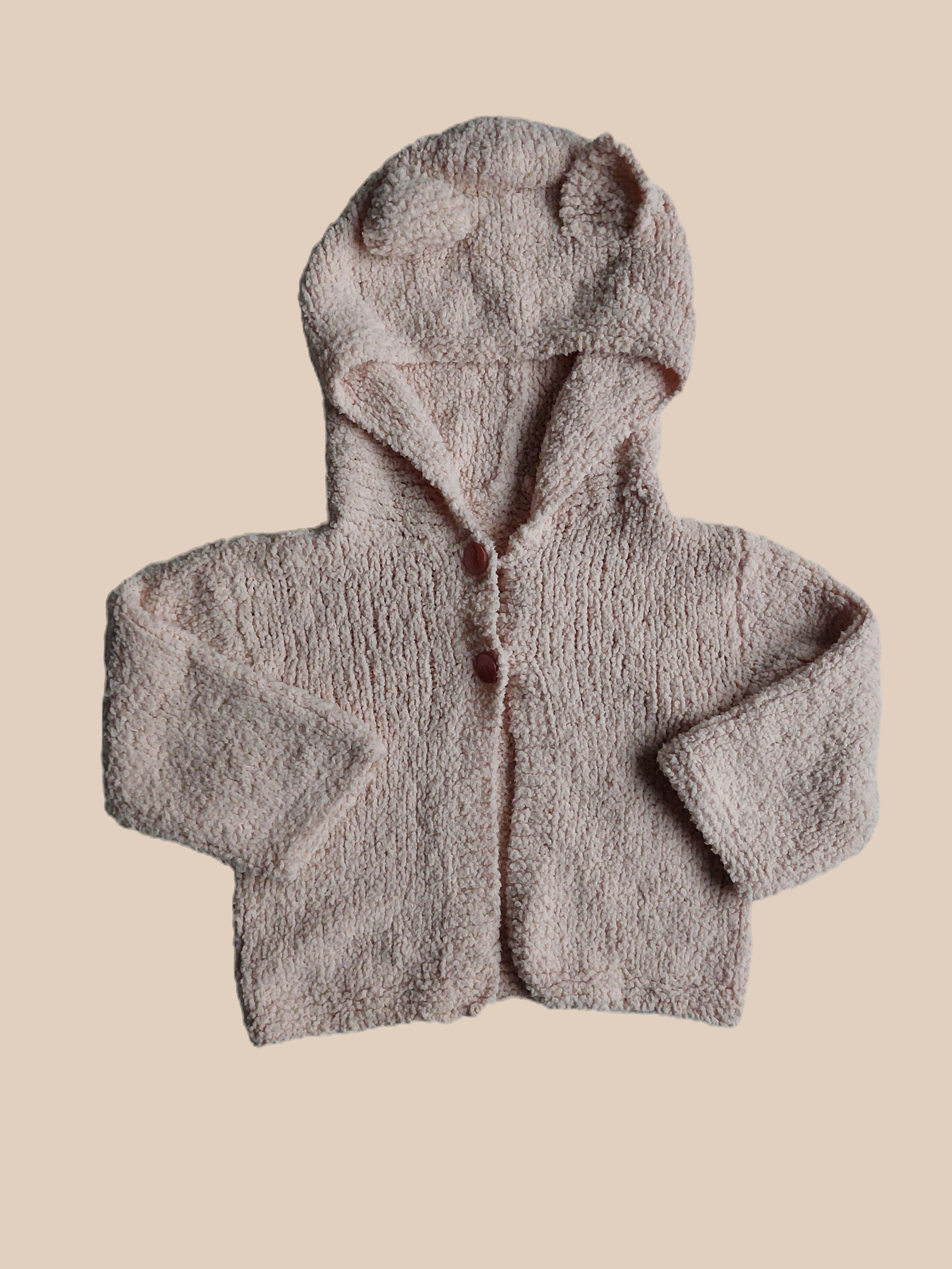 Hjemmelaget rosa ull genser med hette