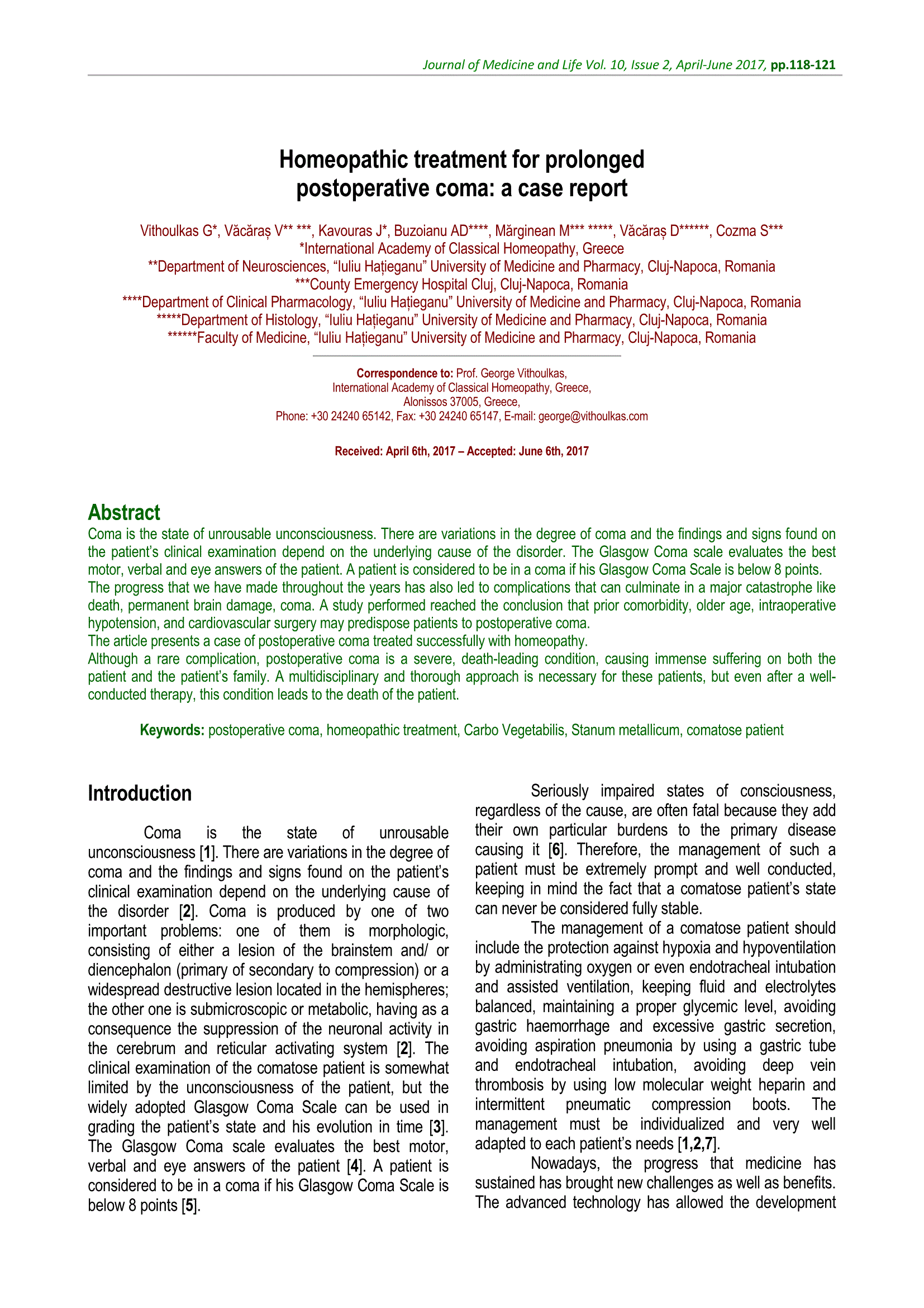 Homeopathic treatment for prolonged postoperative coma: a case report