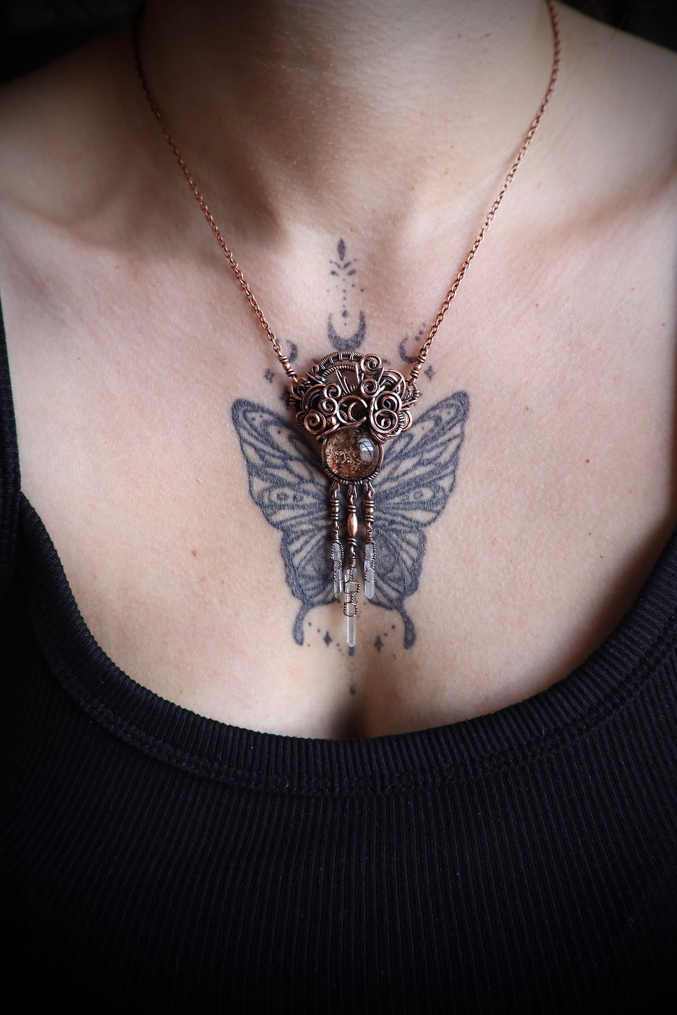 Thumbnail: Lodolite and Quartz Crystal Celestial Necklace in Copper