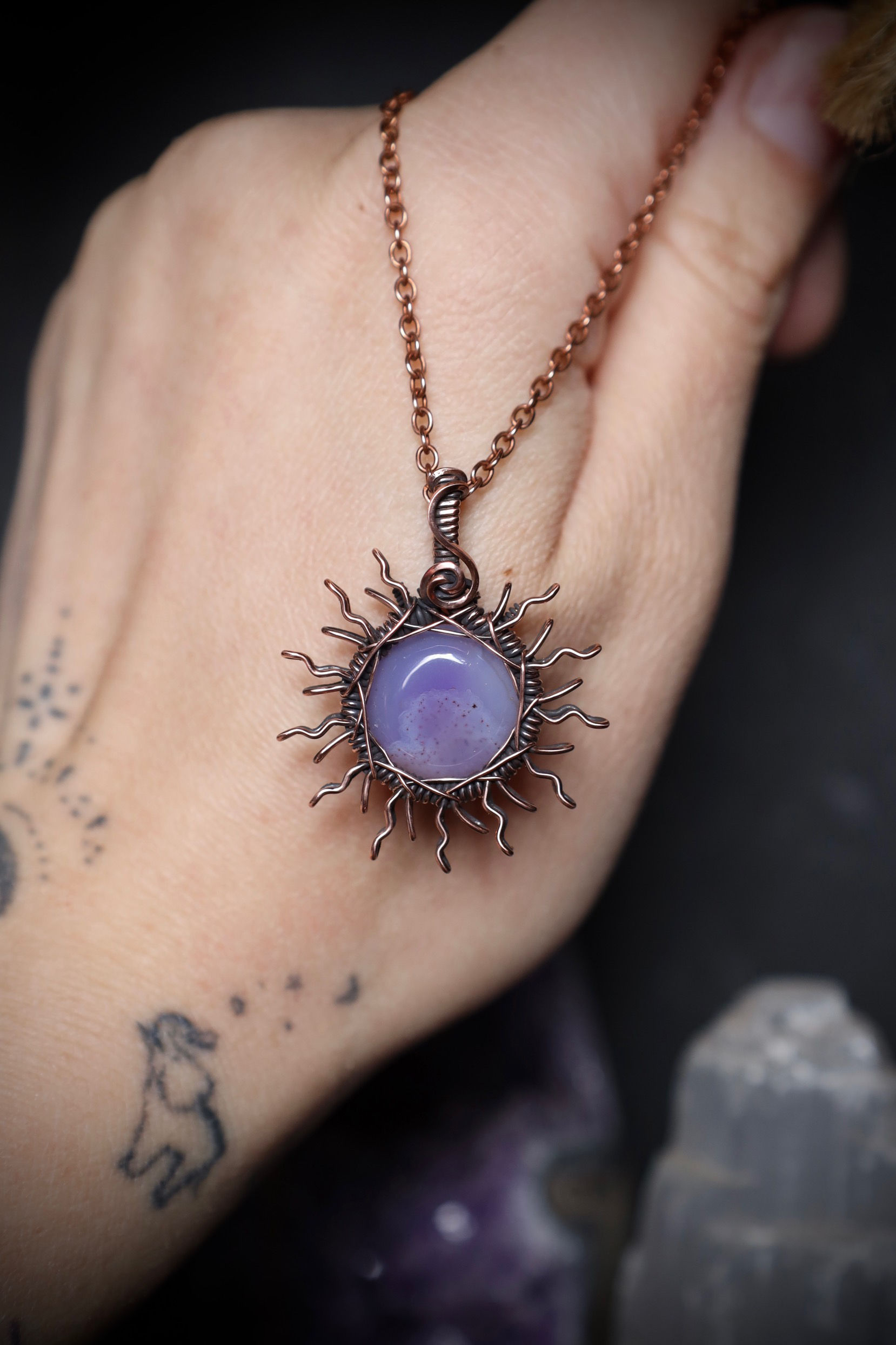 Purple Agate (Dyed) Sun Copper Pendant