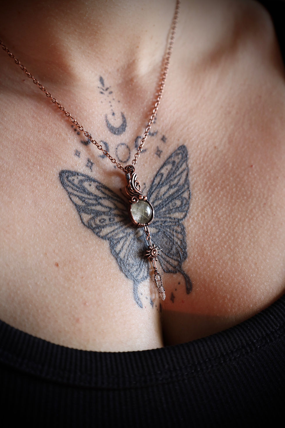 Thumbnail: Golden Rutile Quartz Crystal Star Copper Pendant