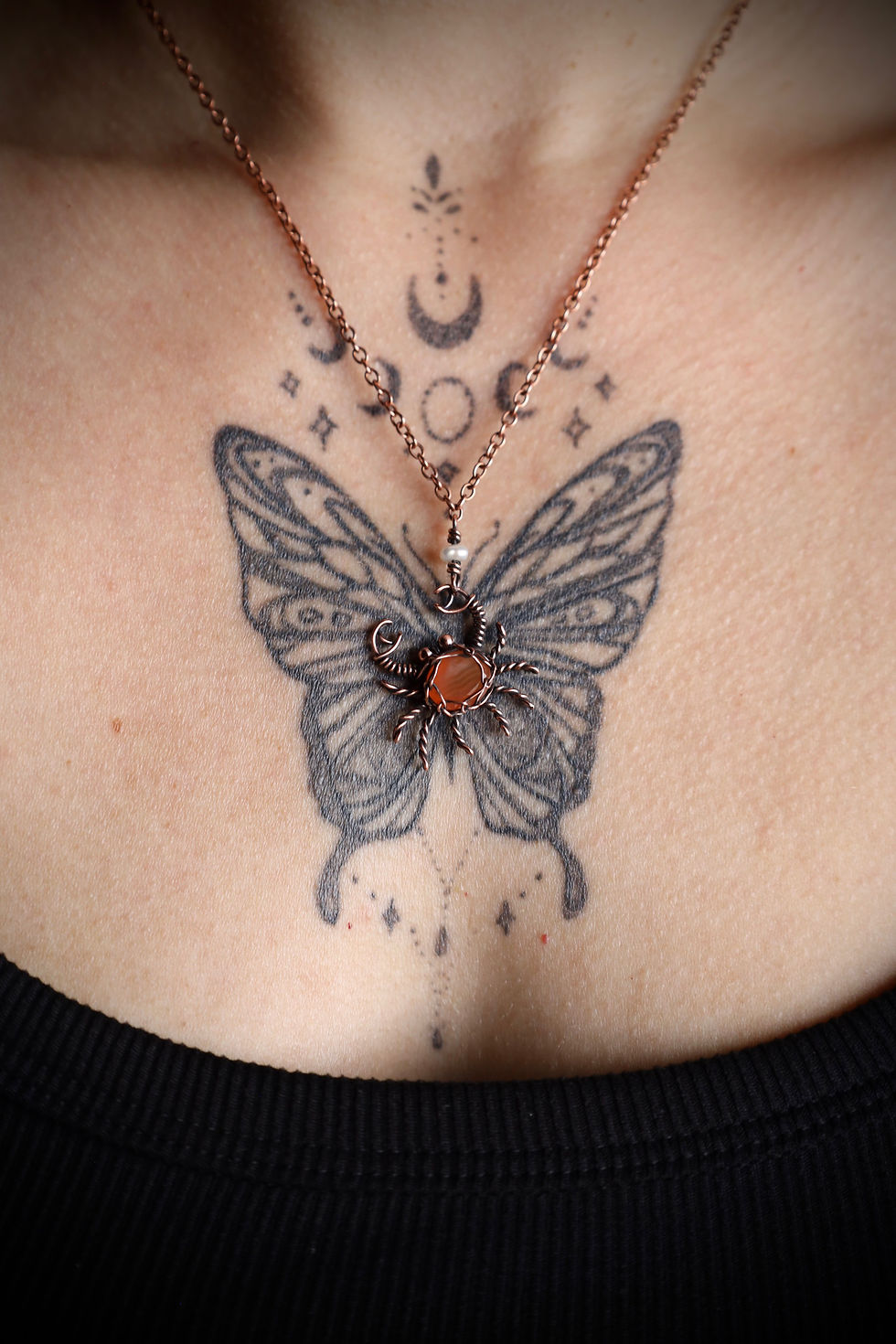 Thumbnail: Carnelian Crab and Pearl Copper Necklace