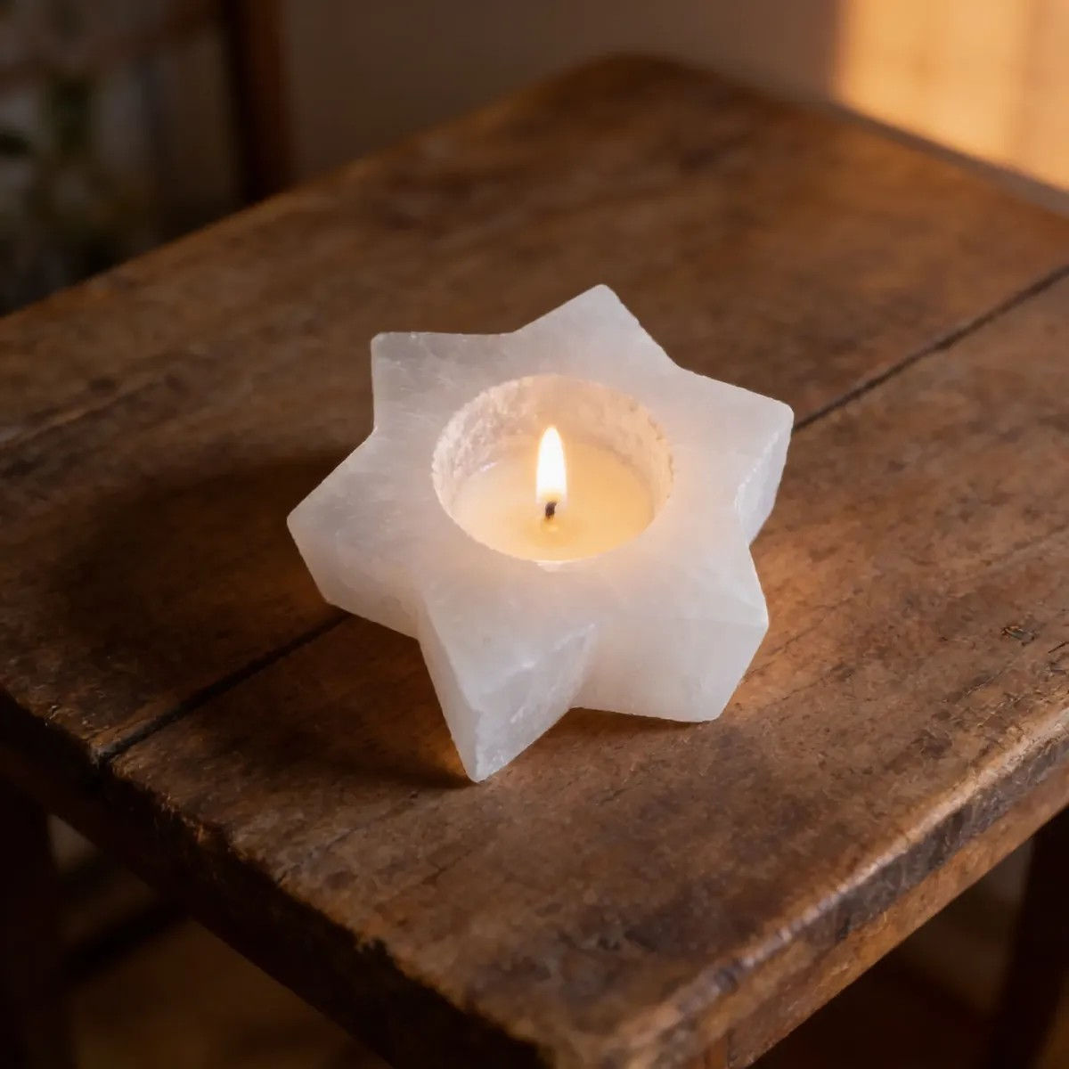 porta velas selenita estrela