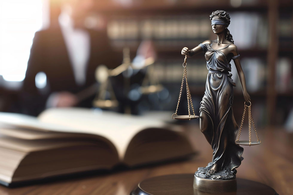 imagem ilustrataiva da figura da justiça próximo a um livro
