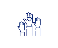 line drawing three hands with love hearts