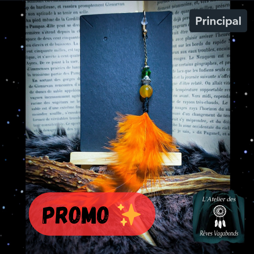 Boucle d'oreille plume orange - perle de cornaline