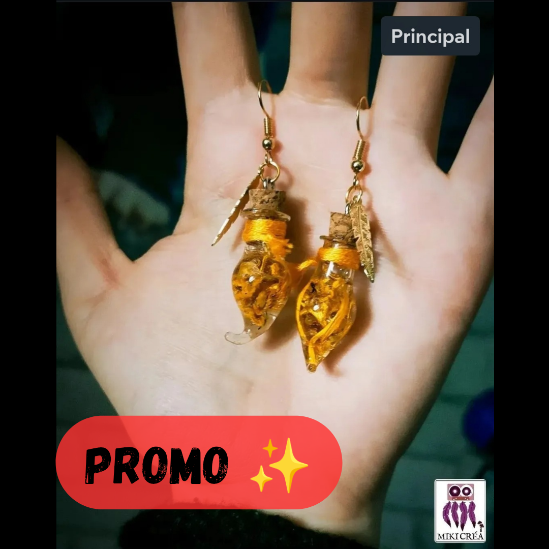 Boucles d'oreilles fioles goûte d'eau calendua breloques plumes or