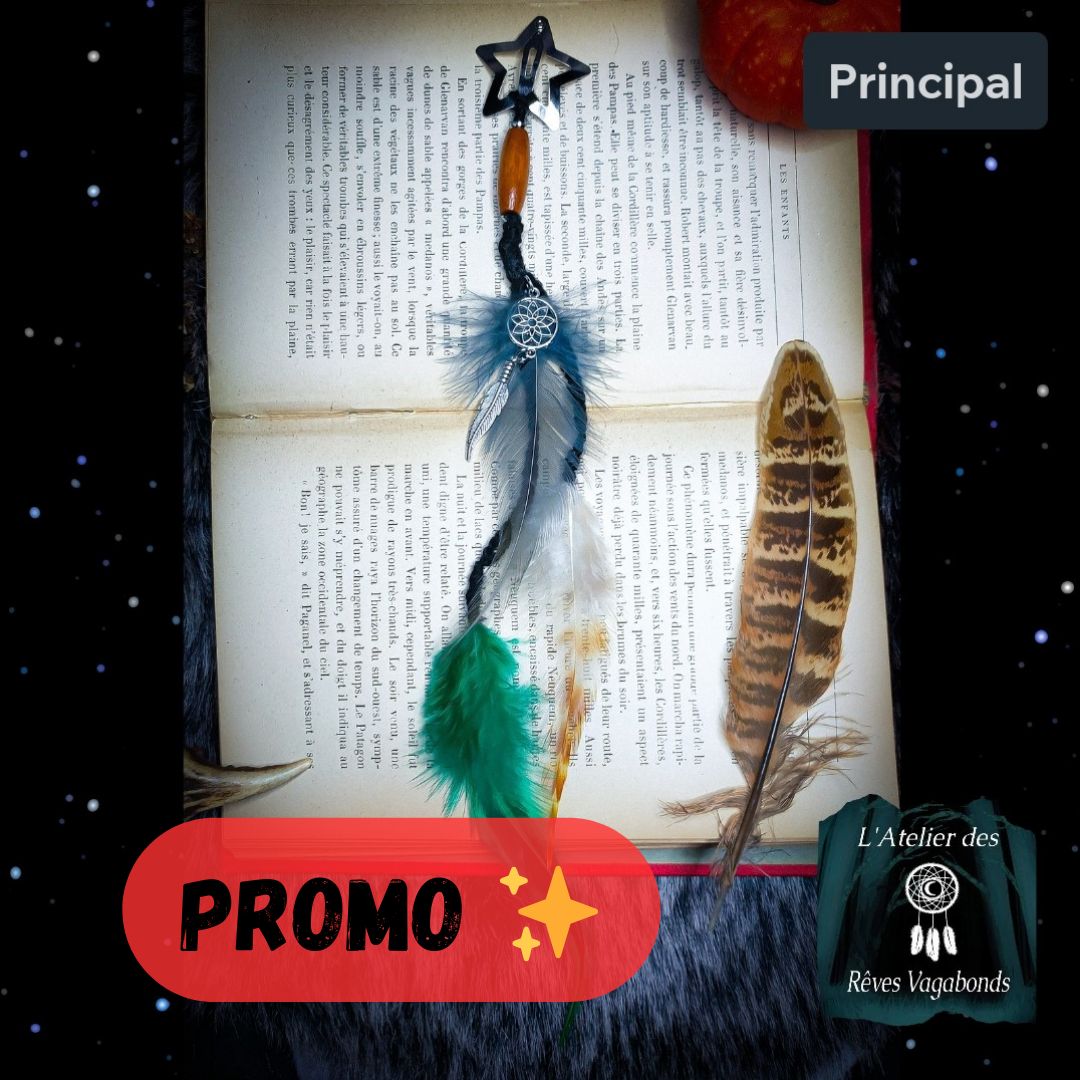 Barrette étoile en plumes grise, beige & verte