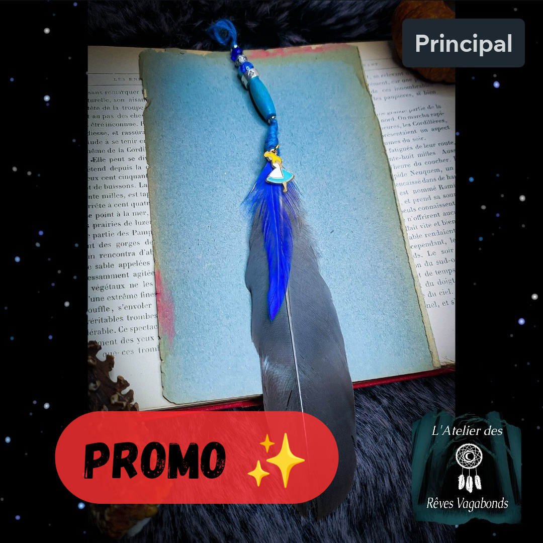Décorations en plumes grise & bleu, breloque Alice