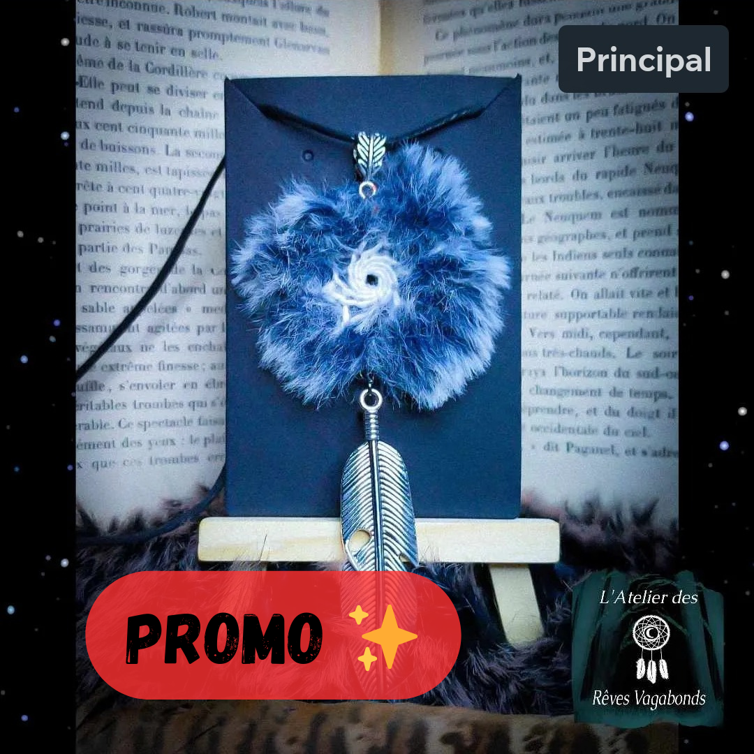 Collier attrape-rêve Gris-noir & blanc - breloque plume - fausse fourrure