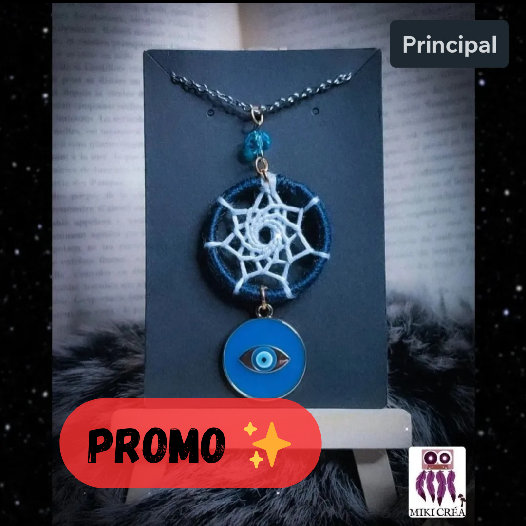 Collier attrape-rêve bleu breloque œil grec ronde