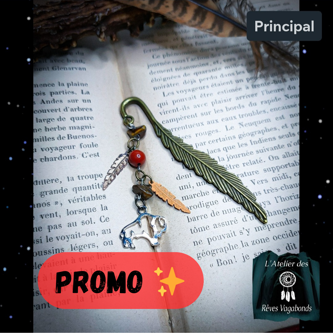 Marque-page breloque bison - œil de tigre & jaspe rouge