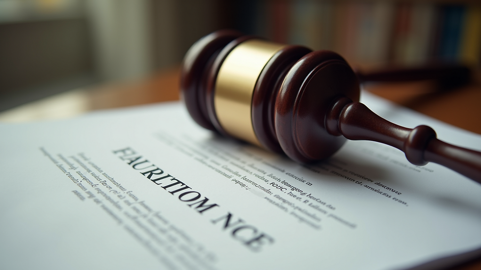 Eye-level view of a legal document with a gavel