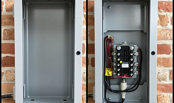 before and after of an American style electrical panel box, showing the empty before then