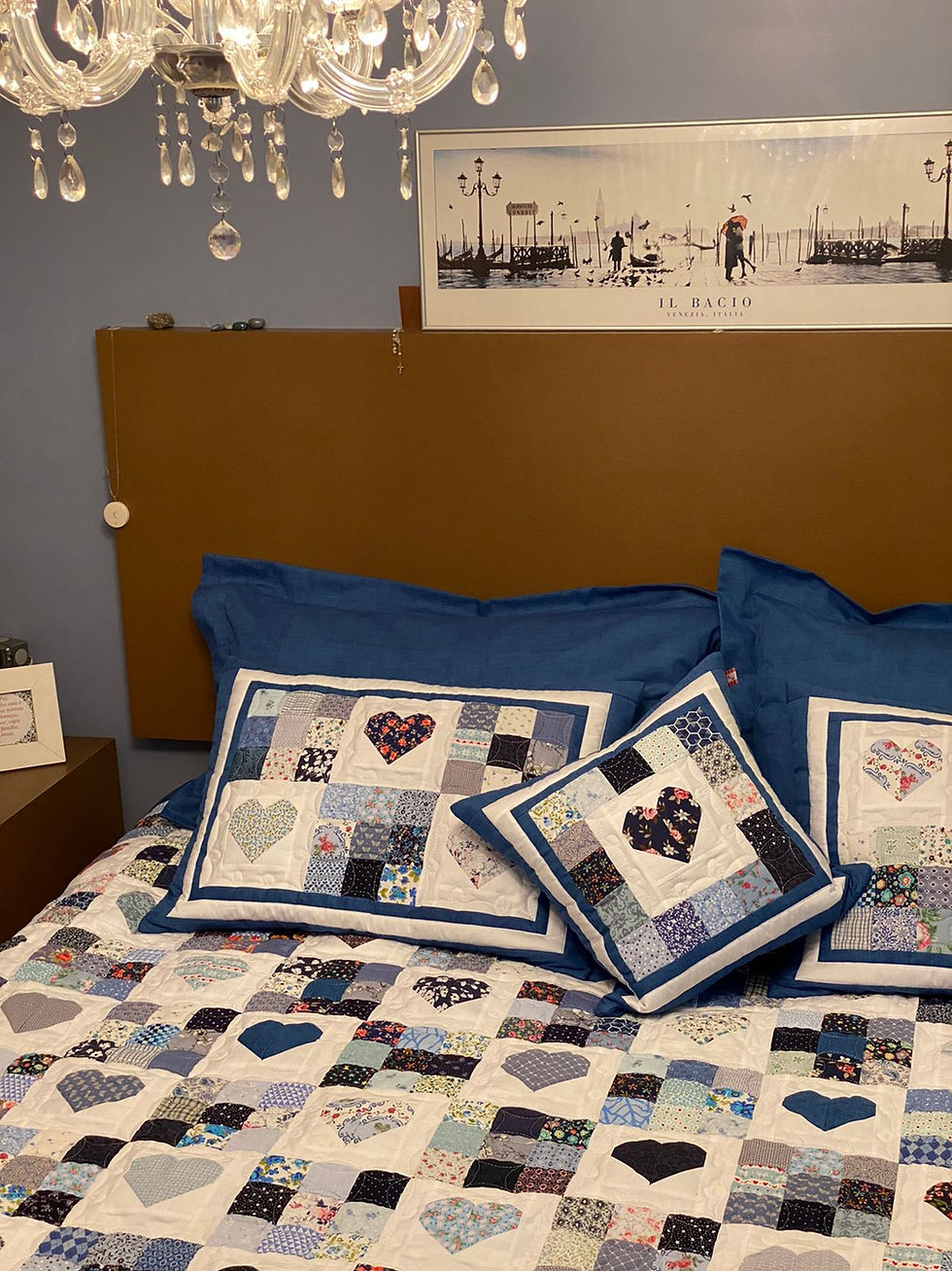 Miniatura: Colcha Patchwork Coração Azul Moldurinha