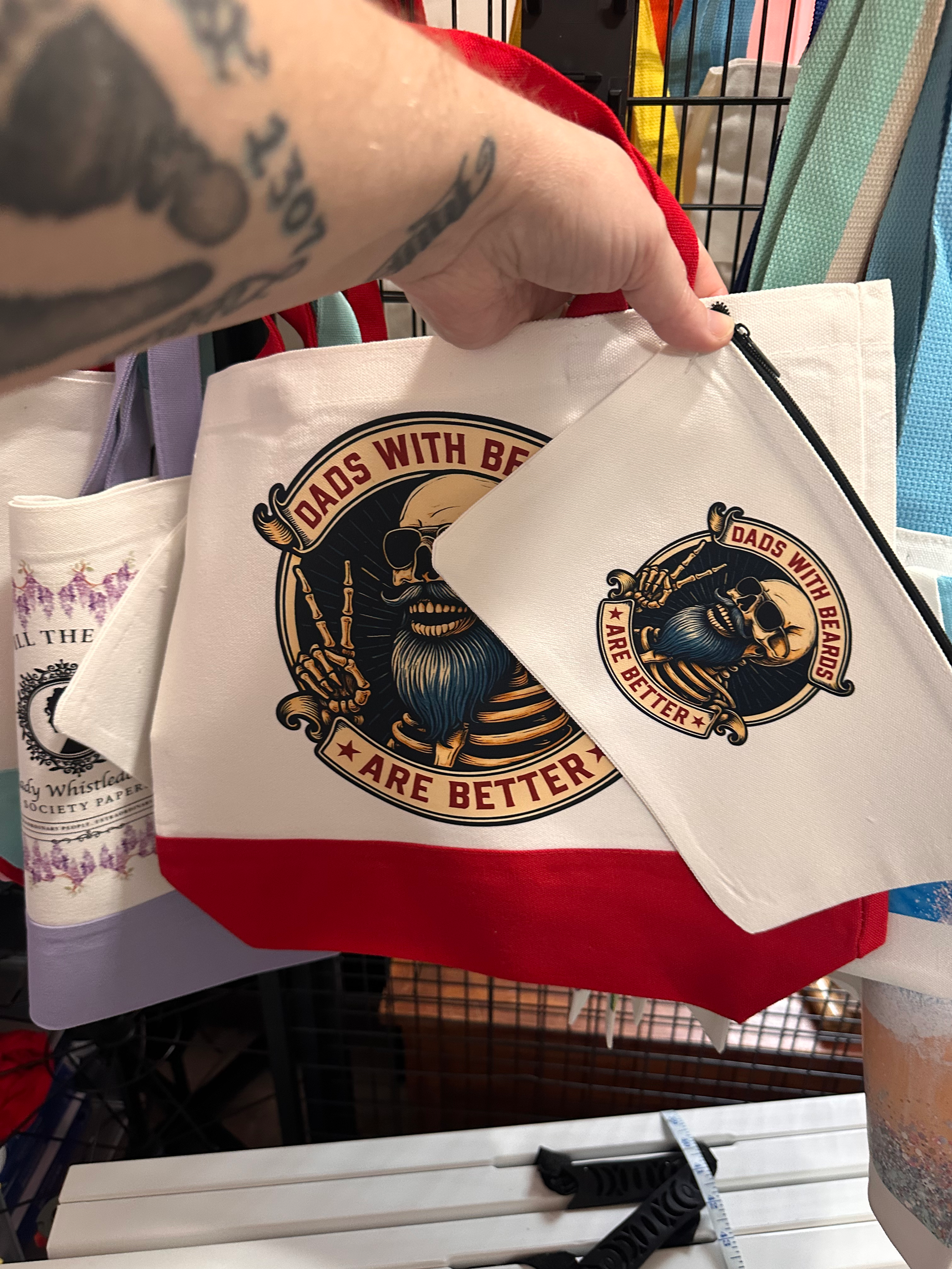 Colored Bottom Graphic Canvas Tote with Matching Zipper Pouch