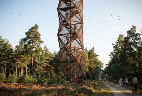 30 meter tall watchtower in weathered steel.