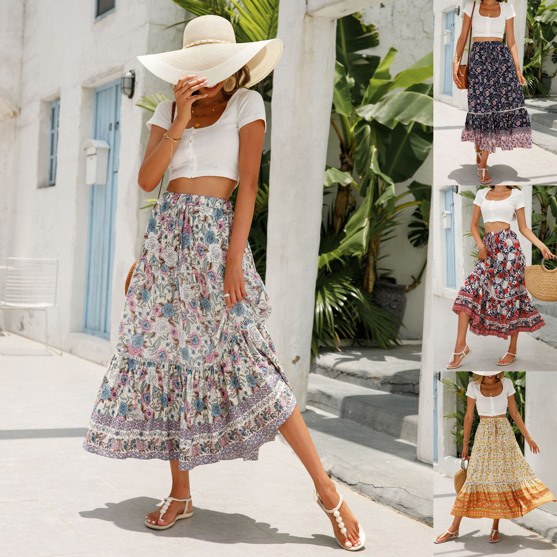 Bohemian Floral Maxi Dress with Lace Panels