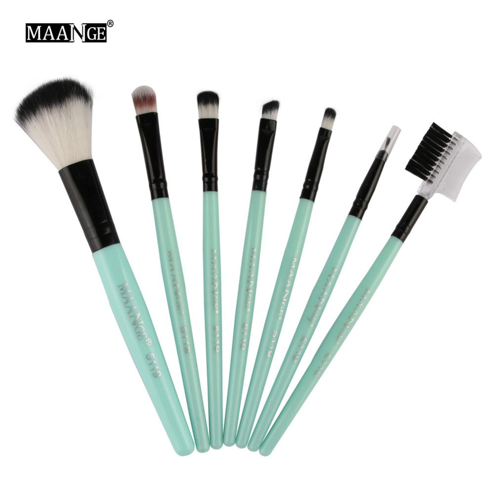 7 Piece Aqua Handle Makeup Brush Set