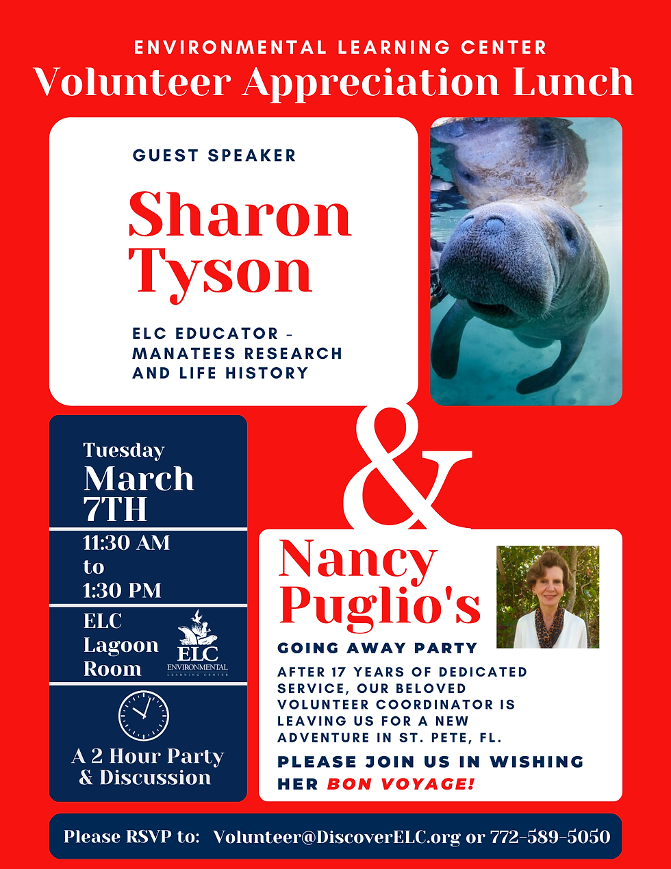 Volunteer Appreciation Lunch Tuesday March 7th 11:30-1:30 ELC Lagoon Room