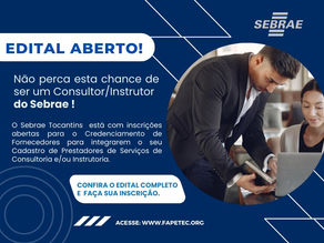 O SEBRAE/TO está com inscrições abertas para o Credenciamento de Fornecedores