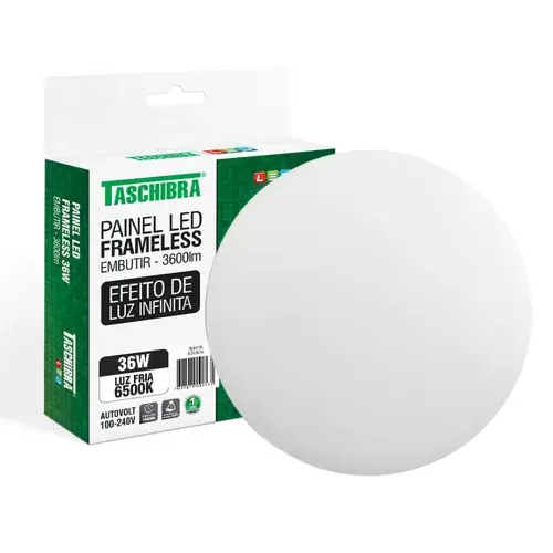 Painel de Led Taschibra Frameless Redondo Embutir 36W Bivolt 6500K