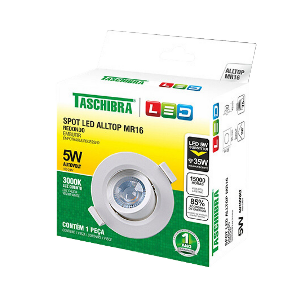 Spot Embutir Redondo Alltop Led Mr16 5W 3000K