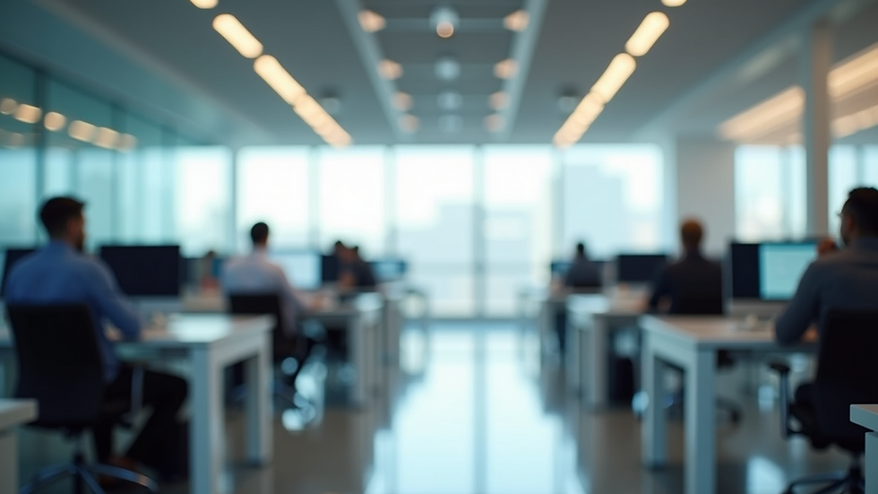 Eye-level view of a modern office space with new employee desks
