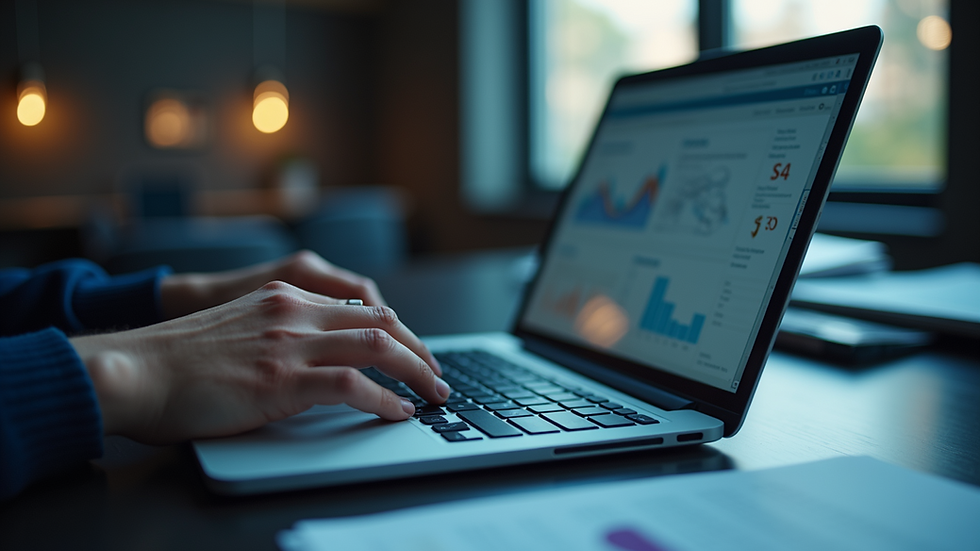 Eye-level view of a person analyzing data on a laptop