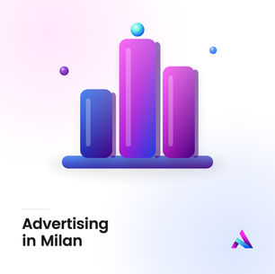 Advertising in Milan: abstract gradient towers suggesting the skyline of a large city