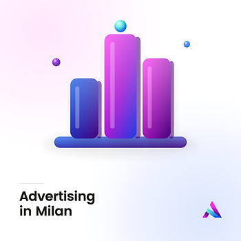 Advertising in Milan: abstract gradient towers suggesting the skyline of a large city