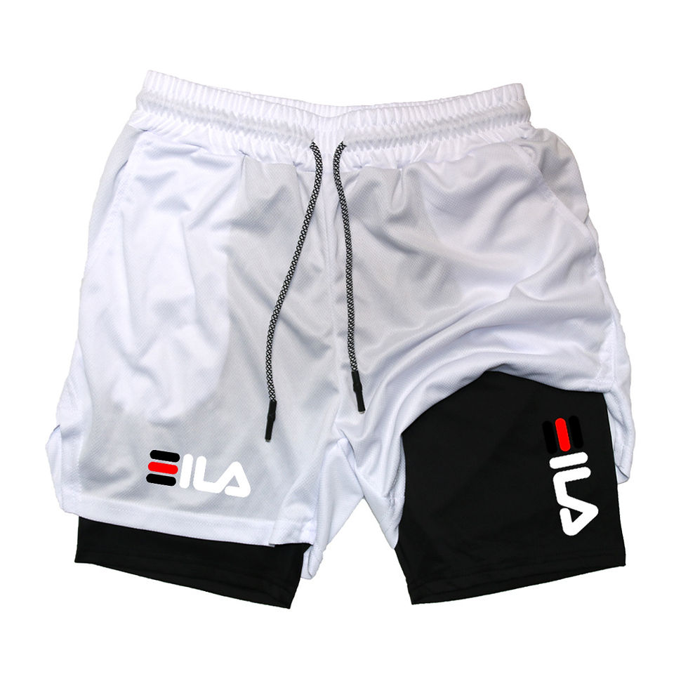 Miniatura: Bermuda esportiva masculina dupla camada, para corrida, academia e fitness.