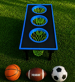 Hoop challenge setup in outdoor setting with sports options