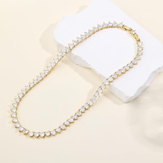 Thumbnail: Glam Heart 18K Gold Tennis Necklace