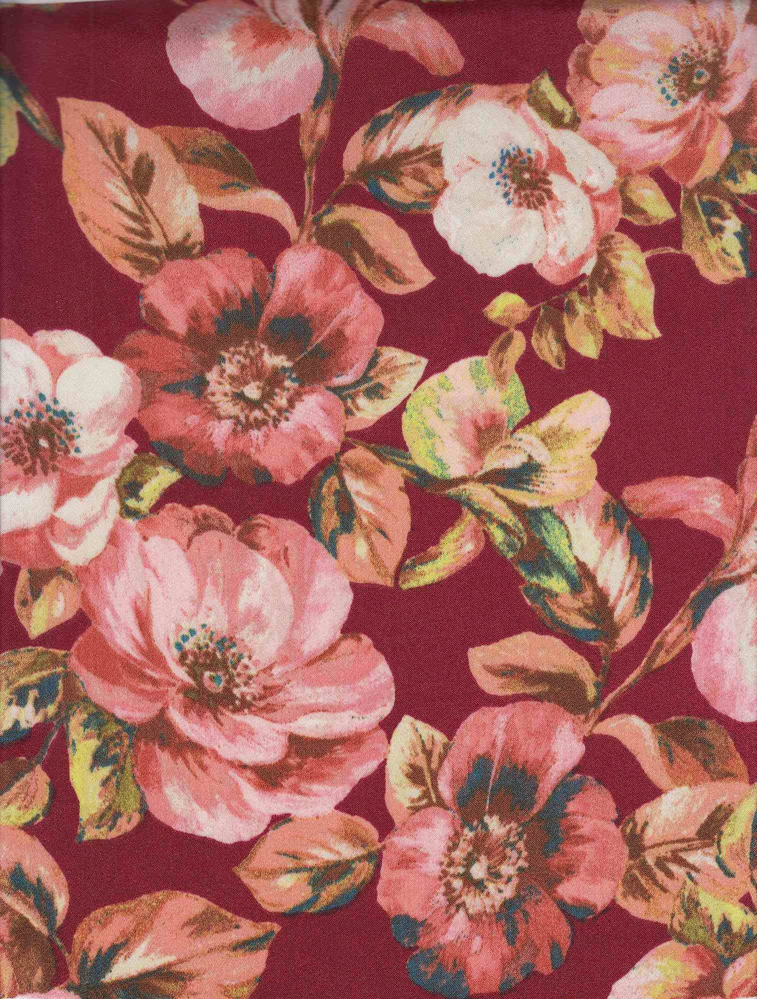 Floral Print Satin Fabric - 100% Polyester Shiny Print for Dresses & Accessories