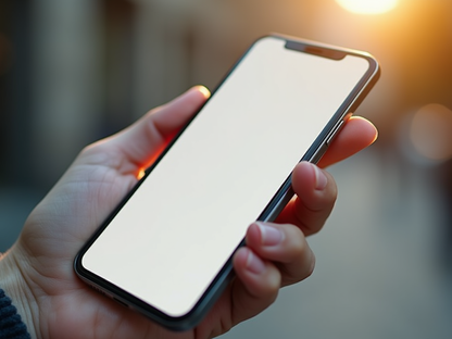 A hand holding a phone with a mobile optimized website