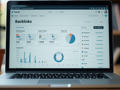 Backlink analytics dashboard on laptop screen