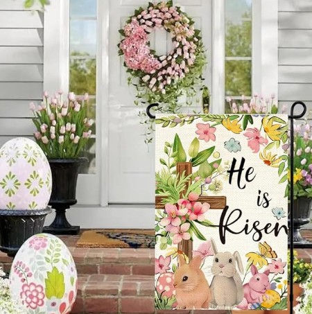 He Is Risen Easter Garden Flag 12x18 Inch Double Sided Outside