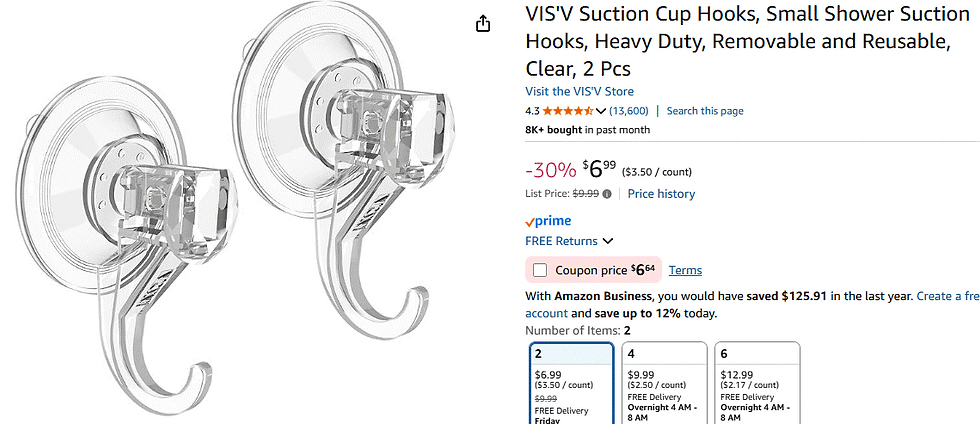 Thumbnail: VIS'V Suction Cup Hooks, Small Shower Suction Hooks, Heavy Duty, Removable.