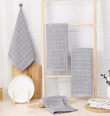 4-pack Homaxy 100% Cotton Terry Kitchen Towels(Light Grey, 13 x 28 Inches