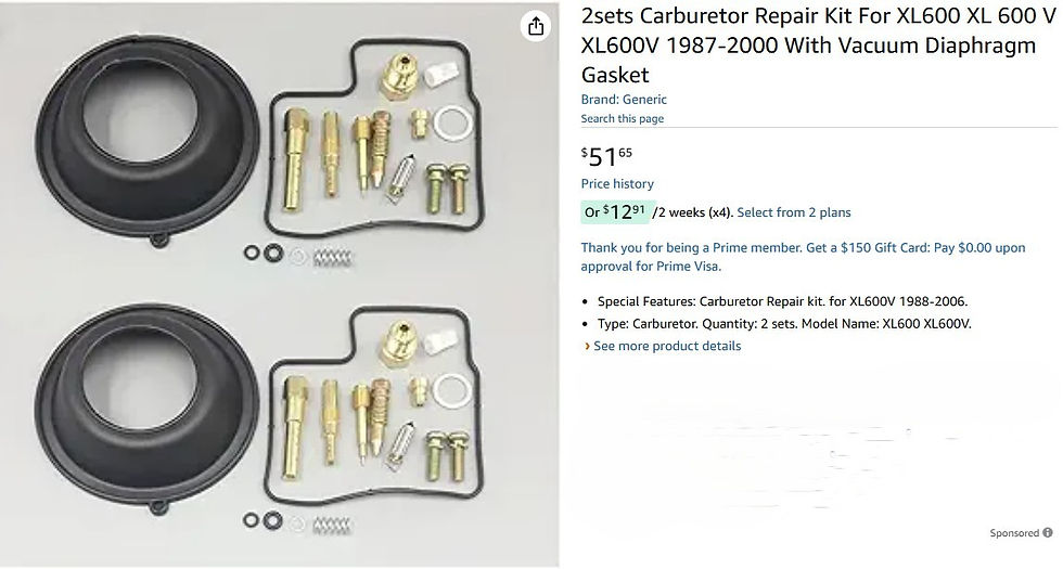 Thumbnail: 2 Carburetor Repair Kit For XL600 XL 600 V XL600V 1987-2000 With Vac. Diaphram